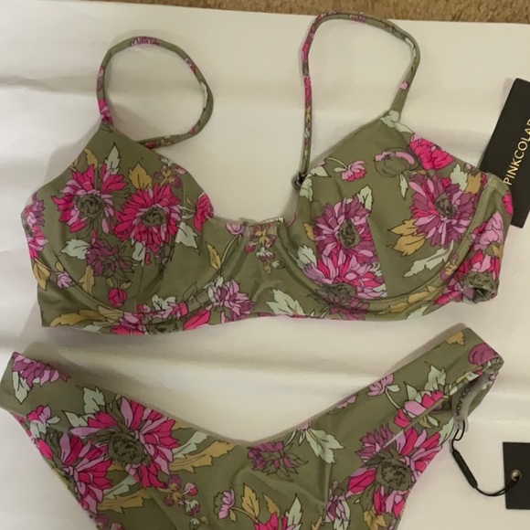 PinaColada Swim Green Floral Bikini NWT |Green/Pink | Size: SMALL - Picture 3 of 8
